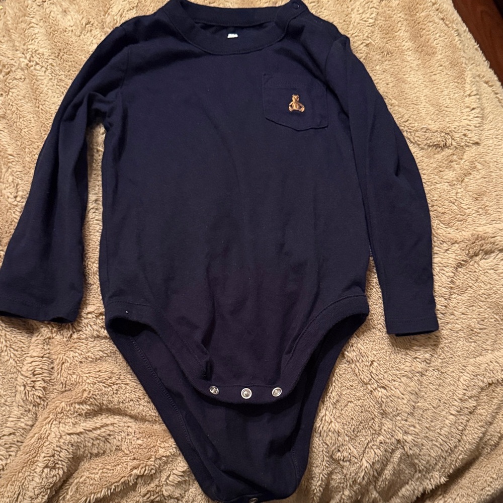 BUNDLE GET 2 Navy & GRAY  LSleeve Kids One-Piece Bodysuit - Embroidered Pocket